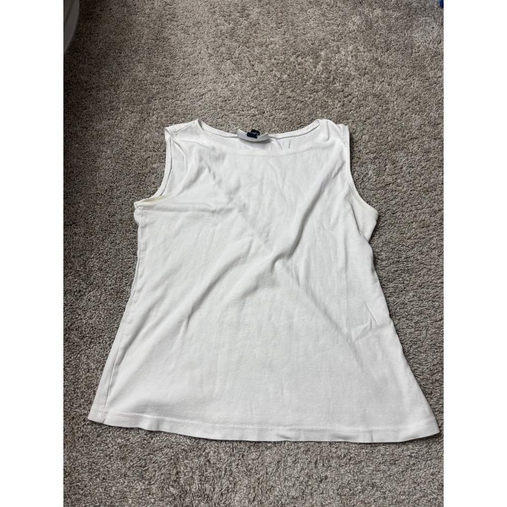 Karen Scott Womens White 100% Cotton Sleeveless Boat Neck Tank Top Size Large